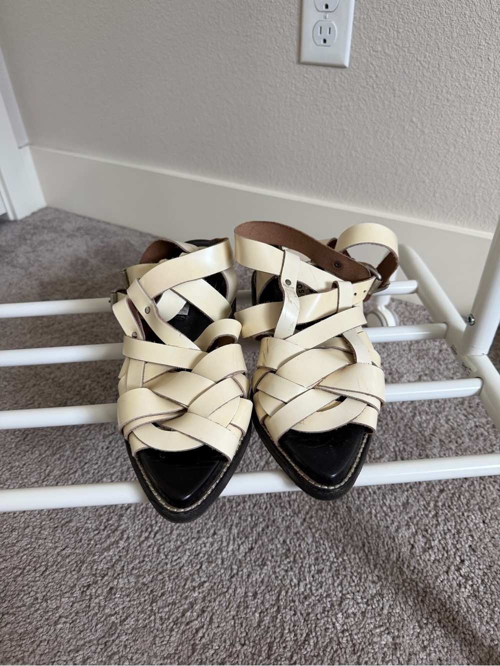 Acne Studios Cream Woven Leather Strappy Sandals